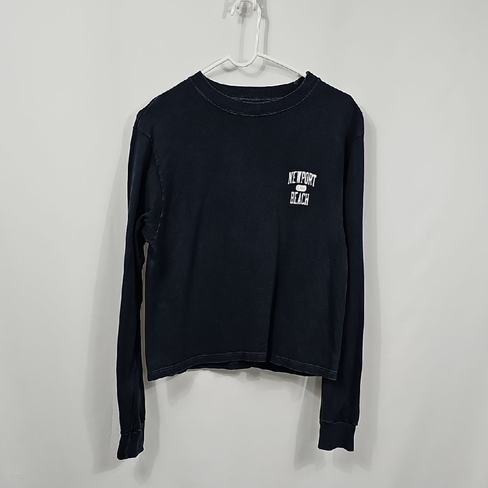 Brandy Melville Newport Beach Long Sleeve T-Shirt Navy Blue One Size Casual Top